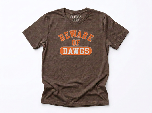 Beware of Dawgs tee folded, Cleveland football Dawg Pound apparel