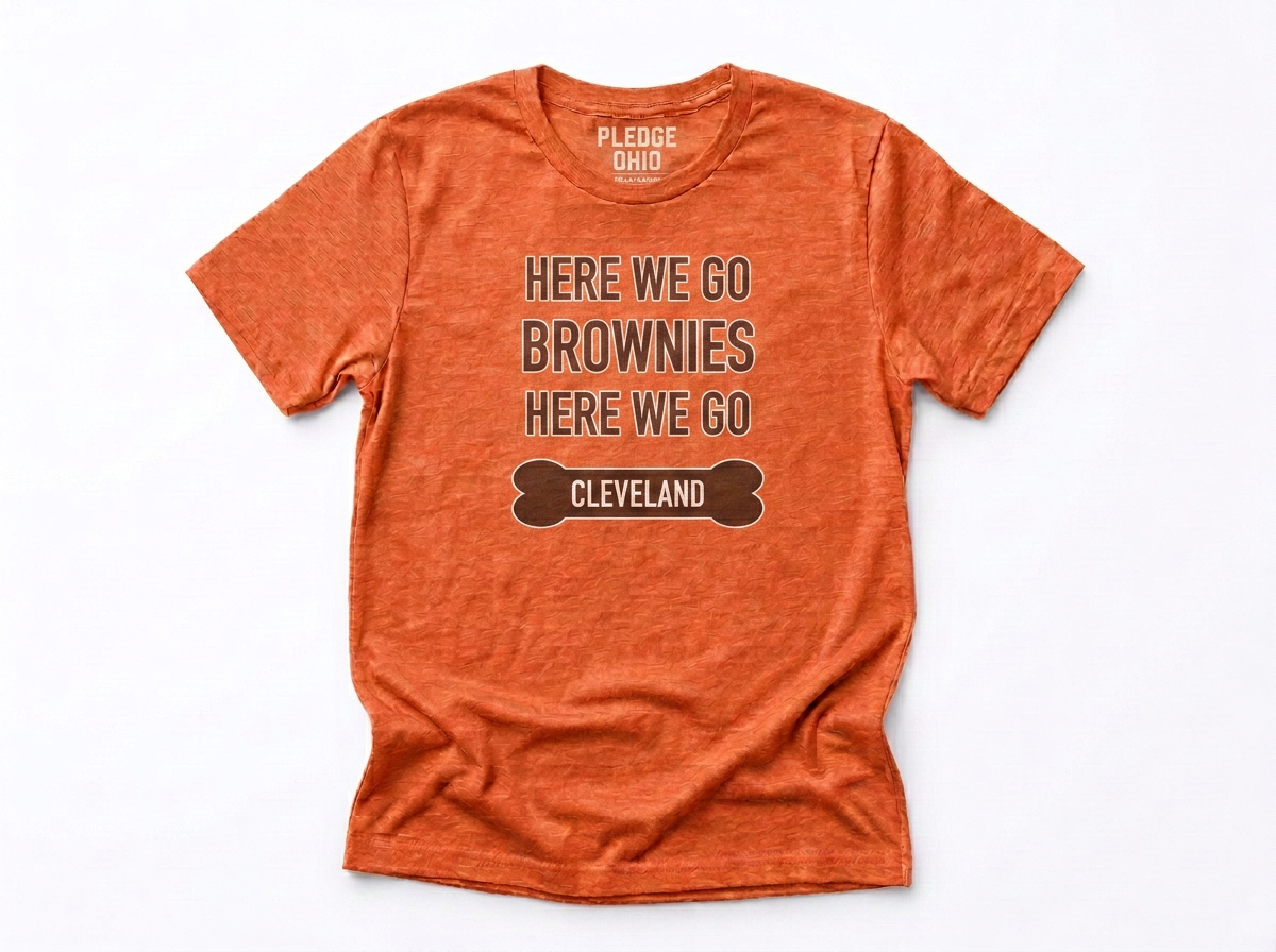 Here We Go Brownies tee folded, Cleveland football apparel
