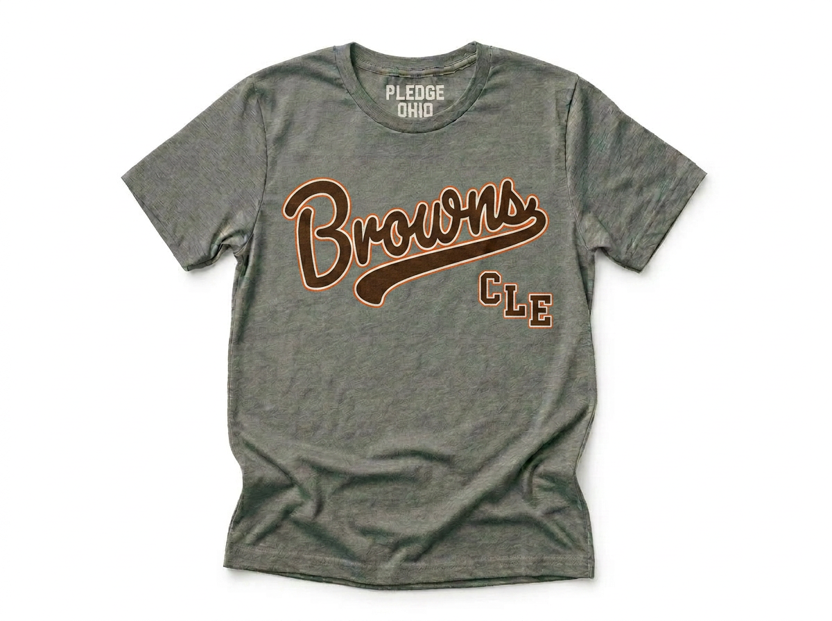 Browns CLE tee folded, Cleveland football apparel
