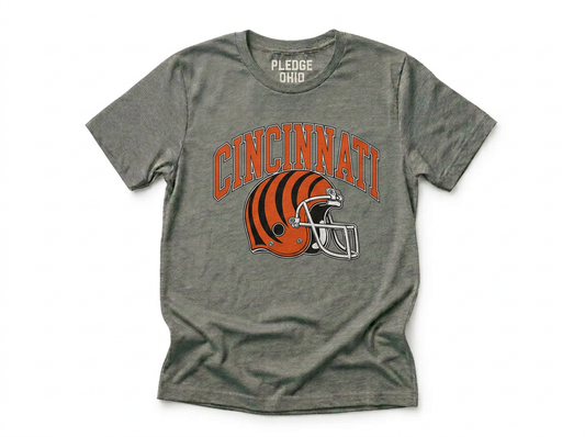 Cincinnati bengal helmet tee folded, Queen City Ohio apparel