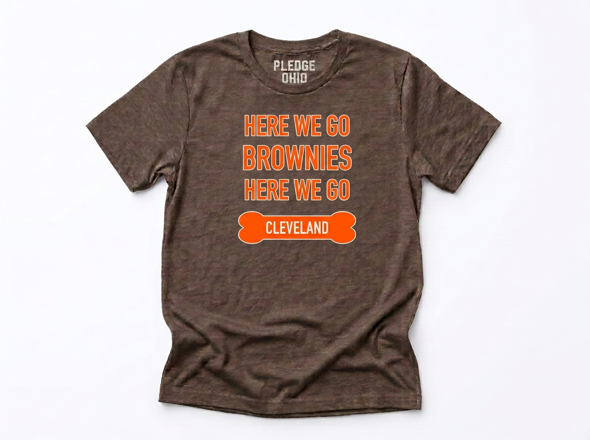 Here We Go Brownies tee detail, Cleveland football apparel