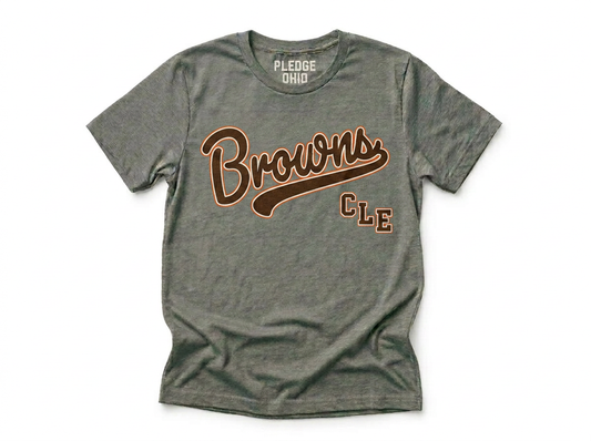 Browns CLE tee folded, Cleveland football apparel