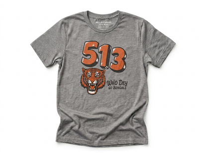 513 Who Dey tee folded, Cincinnati football Queen City apparel