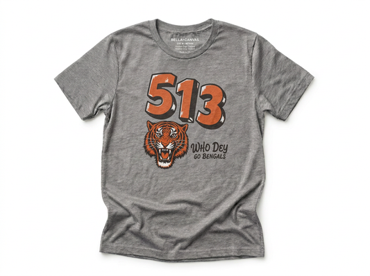 513 Who Dey tee folded, Cincinnati football Queen City apparel