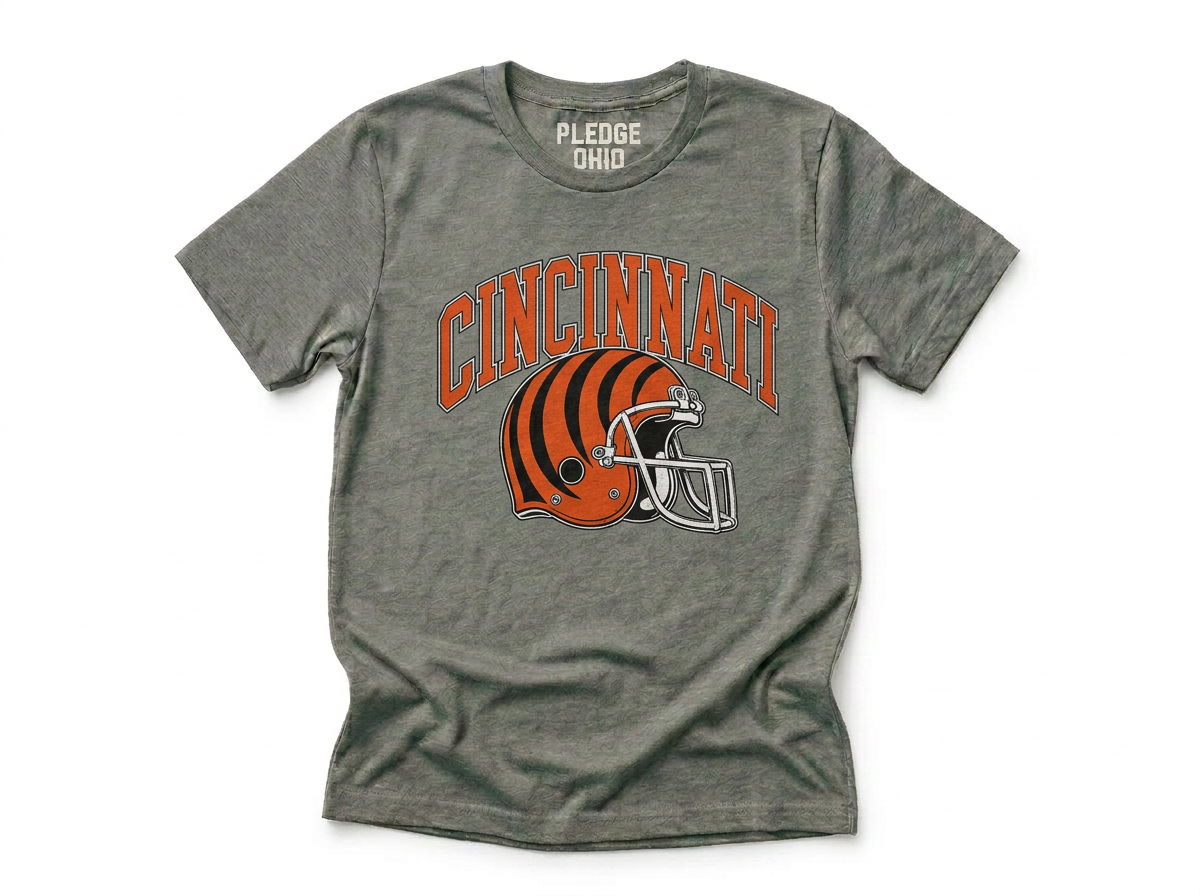 Cincinnati bengal helmet tee folded, Queen City Ohio apparel