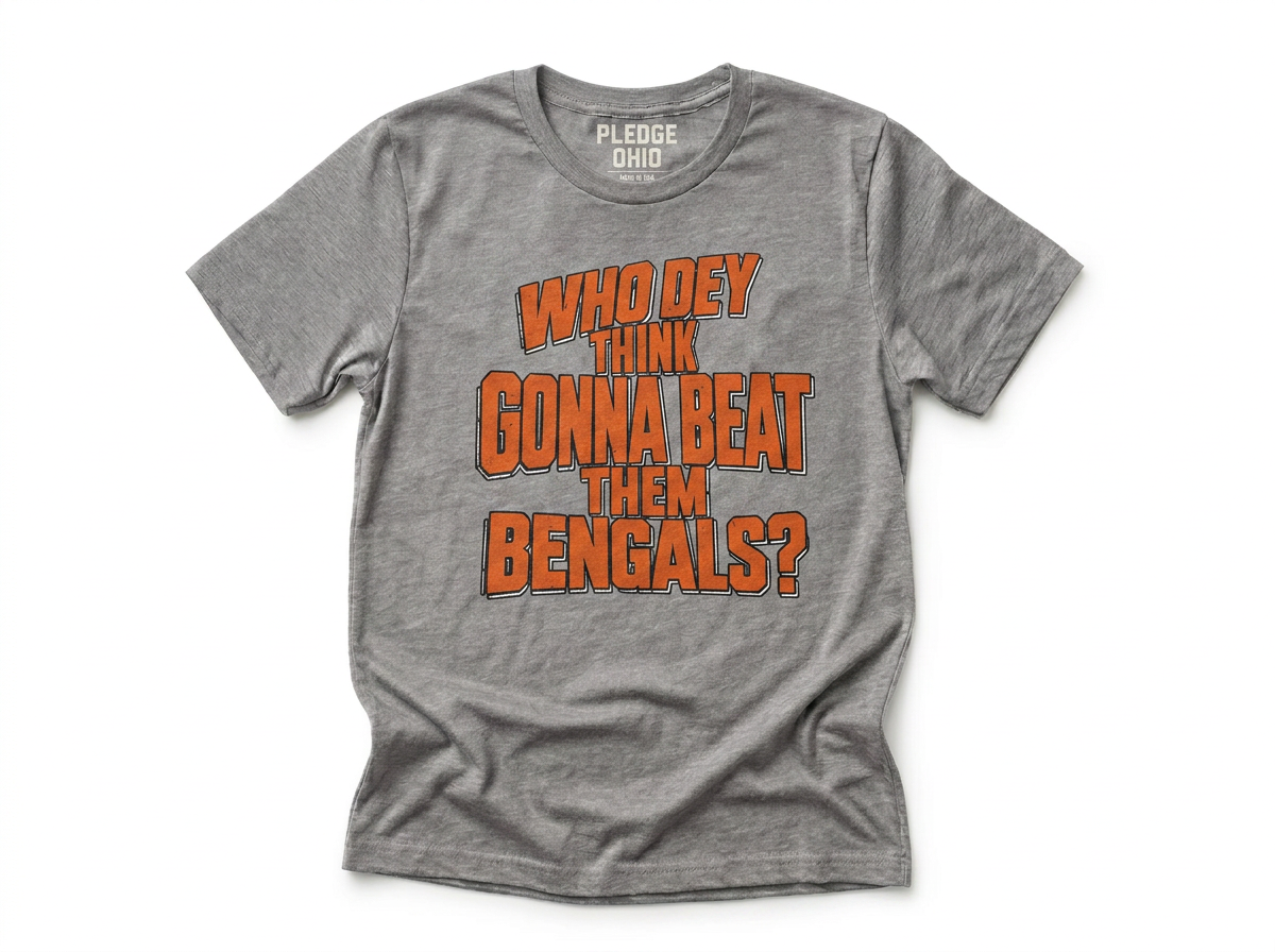 Who Dey Think Bengal tee folded, Cincinnati football apparel